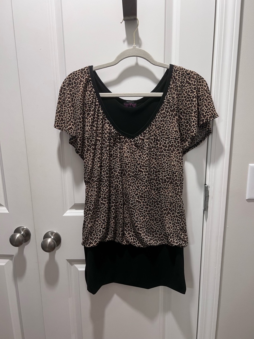 Leopard Print Layered V-Neck Mini Dress - Brown/Black